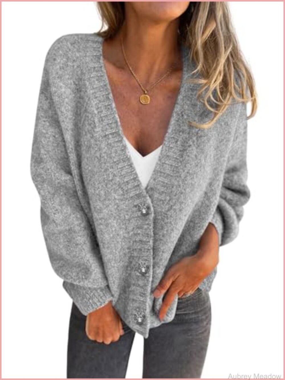 Women's Chunky Knit V-Neck Cardigan Oversized Long Sleeve Button Down Sweater